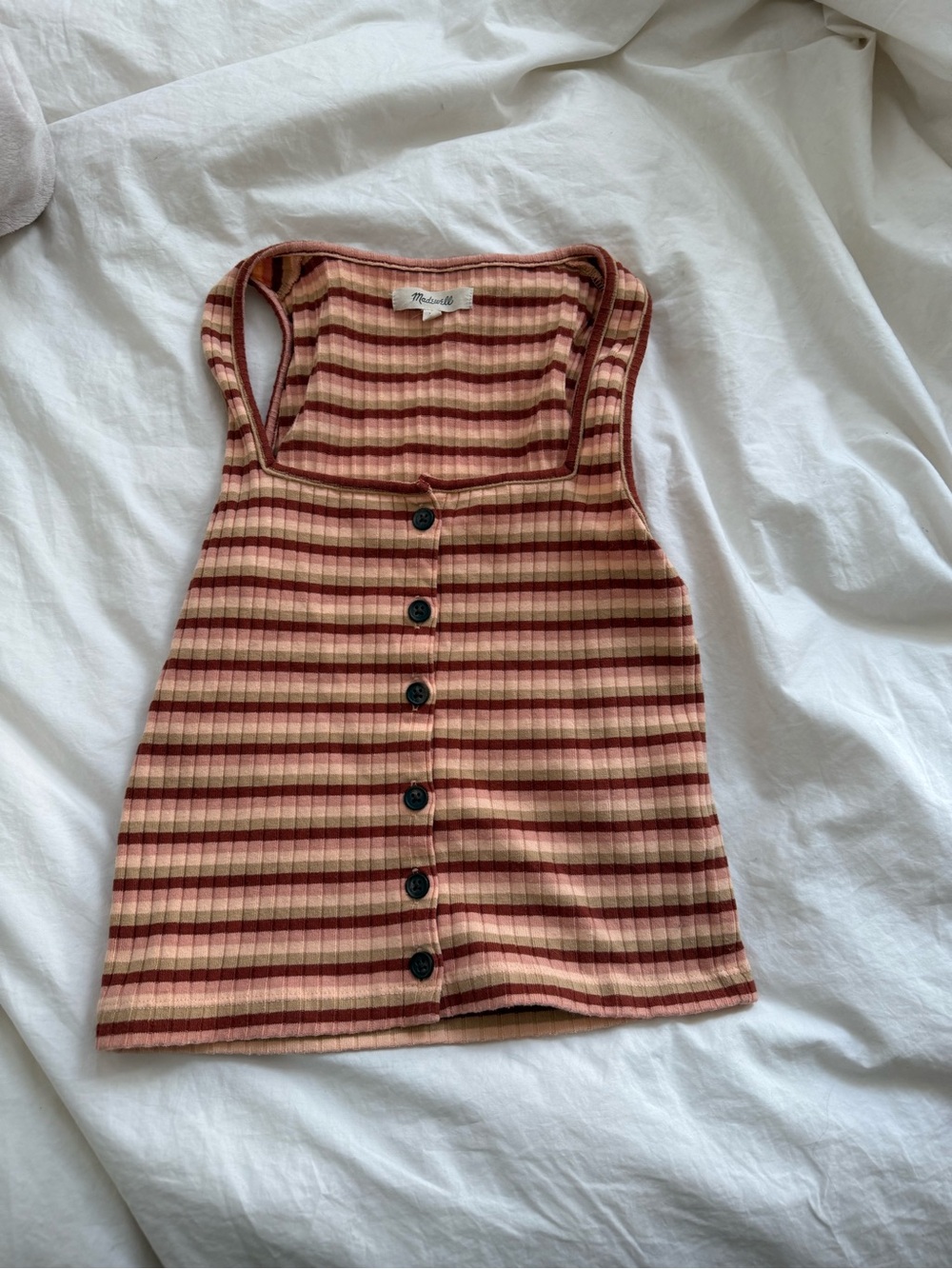 Madewell Striped Button-Front Ribbed Tank Top